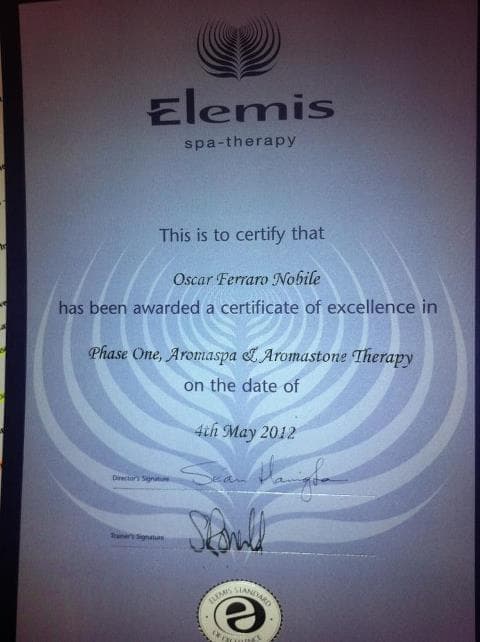 Certificado Elemis - Tratamientos spa profesionales de lujo