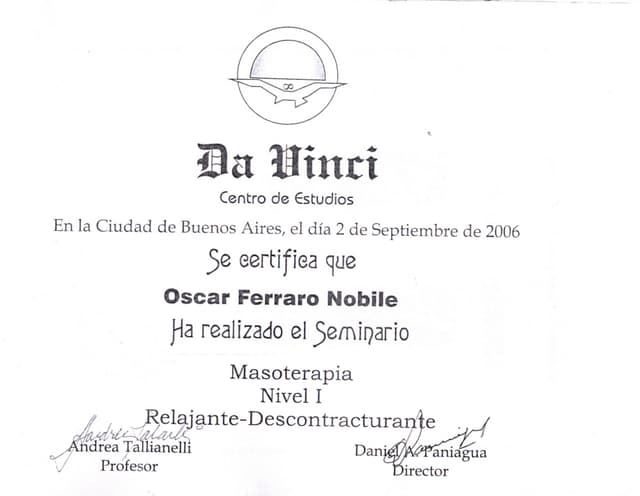 Certificado de masaje relajante Da Vinci - Técnicas de relajación profunda